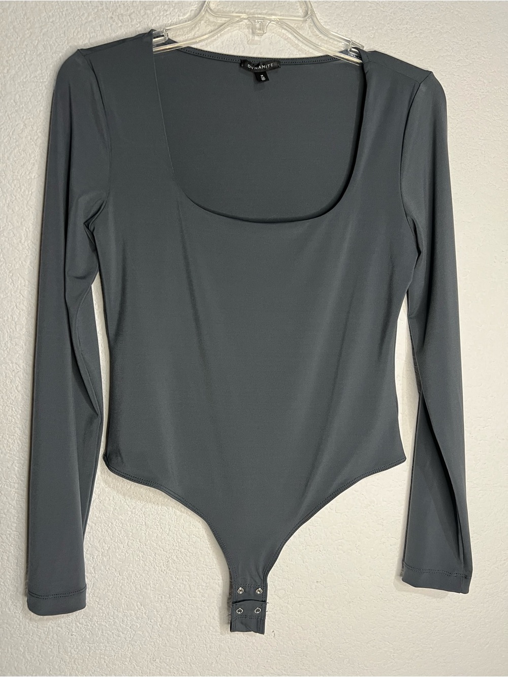 Dynamite Slate Blue Oval Neck Long Sleeve Bodysuit Medium